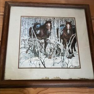 Framed Horse Painting in Winter Scene by Dolittle